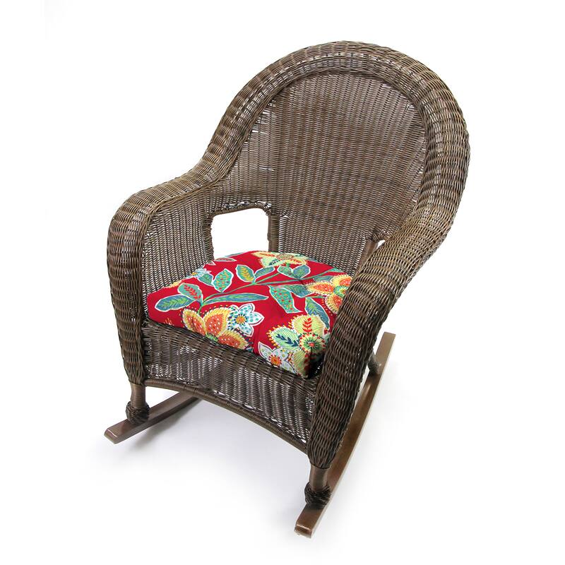 18" x 18" Red Floral Tufted Contoured Outdoor Wicker Seat Cushion (Set
